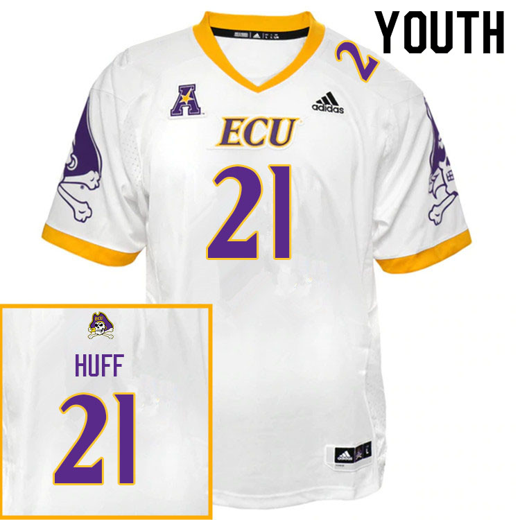Youth #21 Jordan Huff ECU Pirates College Football Jerseys Sale-White - Click Image to Close